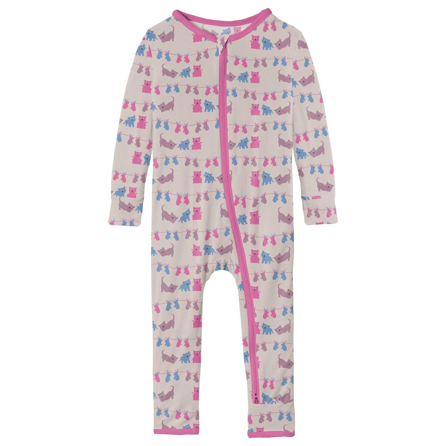 Print Coverall with 2 Way Zipper in Latte 3 Little Kittens