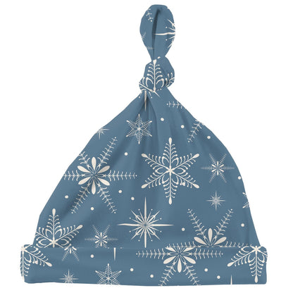 Print Knot Hat in Parisian Blue Snowflakes