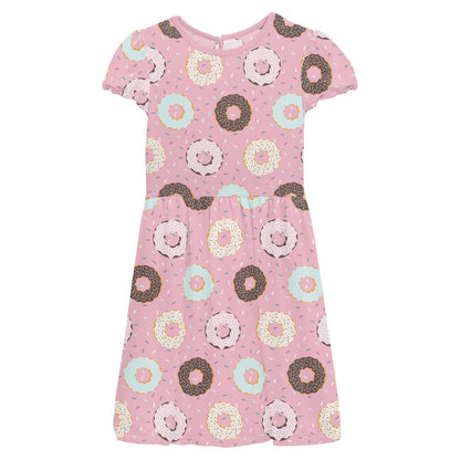 Print Flutter Sleeve Twirl Dress with Pockets in Cake Pop Donuts and Sprinkles