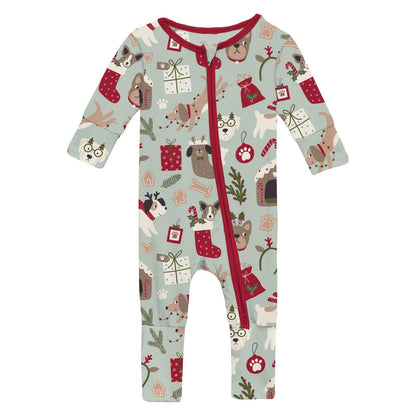 Print Convertible Coverall in Aloe Christmas Dogs