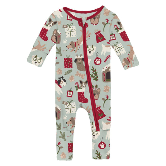 Print Convertible Coverall in Aloe Christmas Dogs