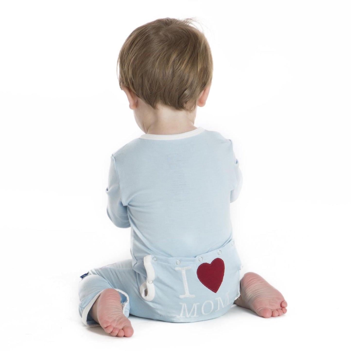 Applique Coverall with Snaps in Pond I Love Mom