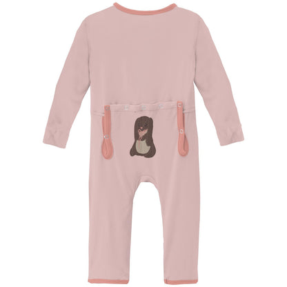 Applique Coverall with 2 Way Zipper in Baby Rose Velveteen