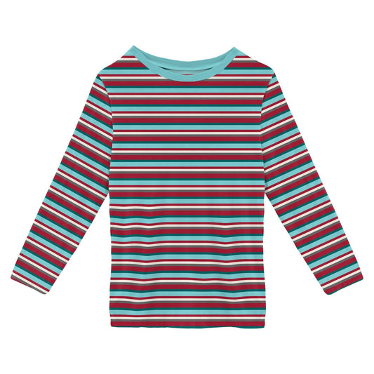 Print Long Sleeve Crew Neck Tee in Christmas Stripe