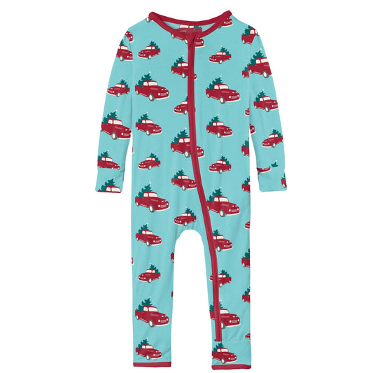 Print Coverall with Zipper in Iceberg Trucks and Trees