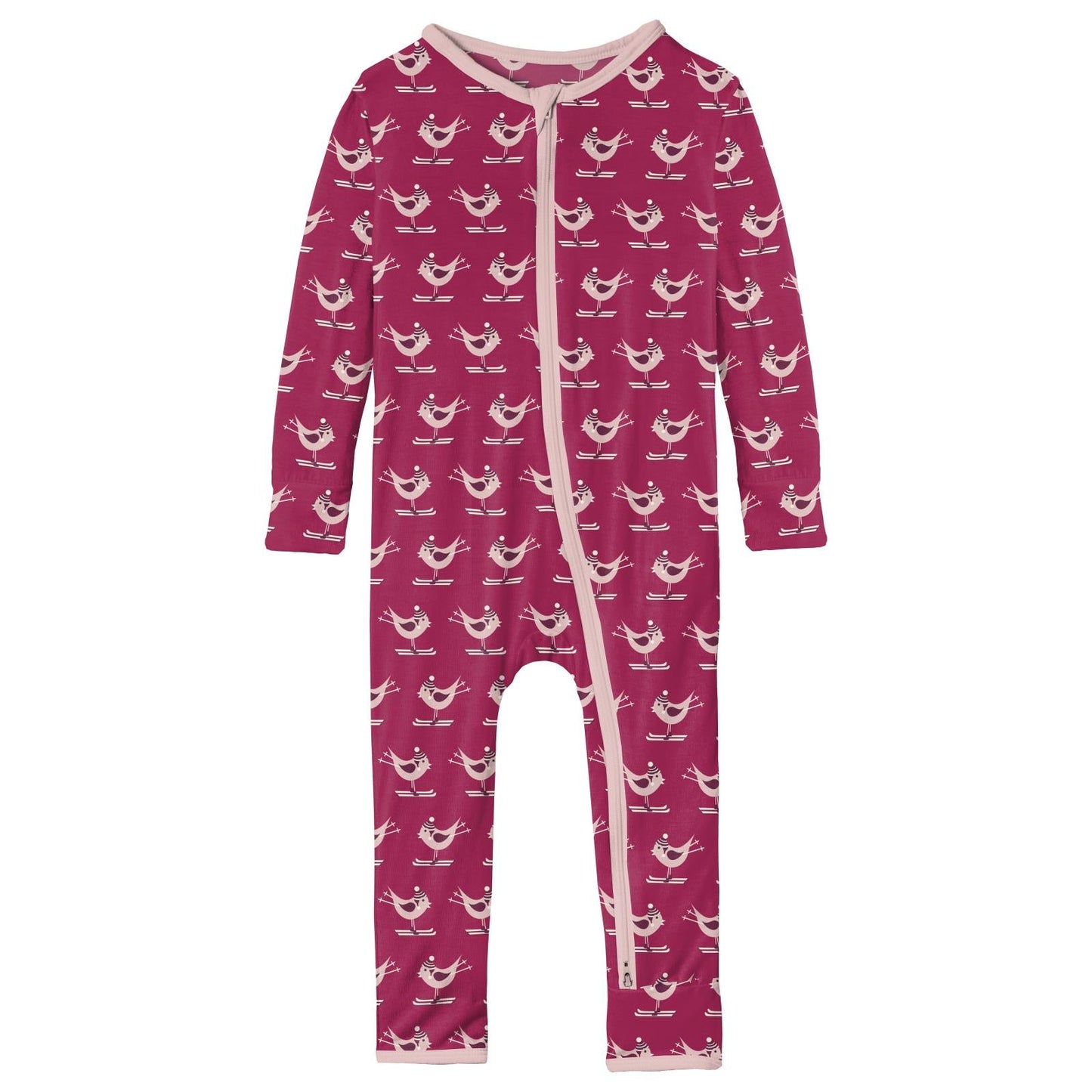 Print Coverall with 2 Way Zipper in Berry Ski Birds