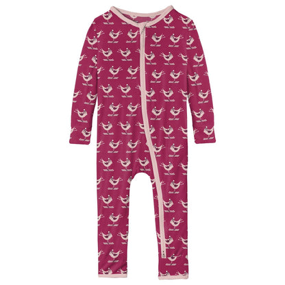Print Coverall with 2 Way Zipper in Berry Ski Birds
