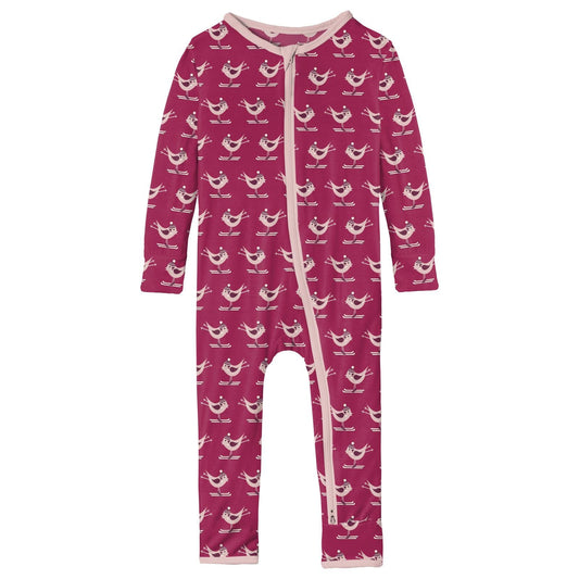 Print Coverall with 2 Way Zipper in Berry Ski Birds