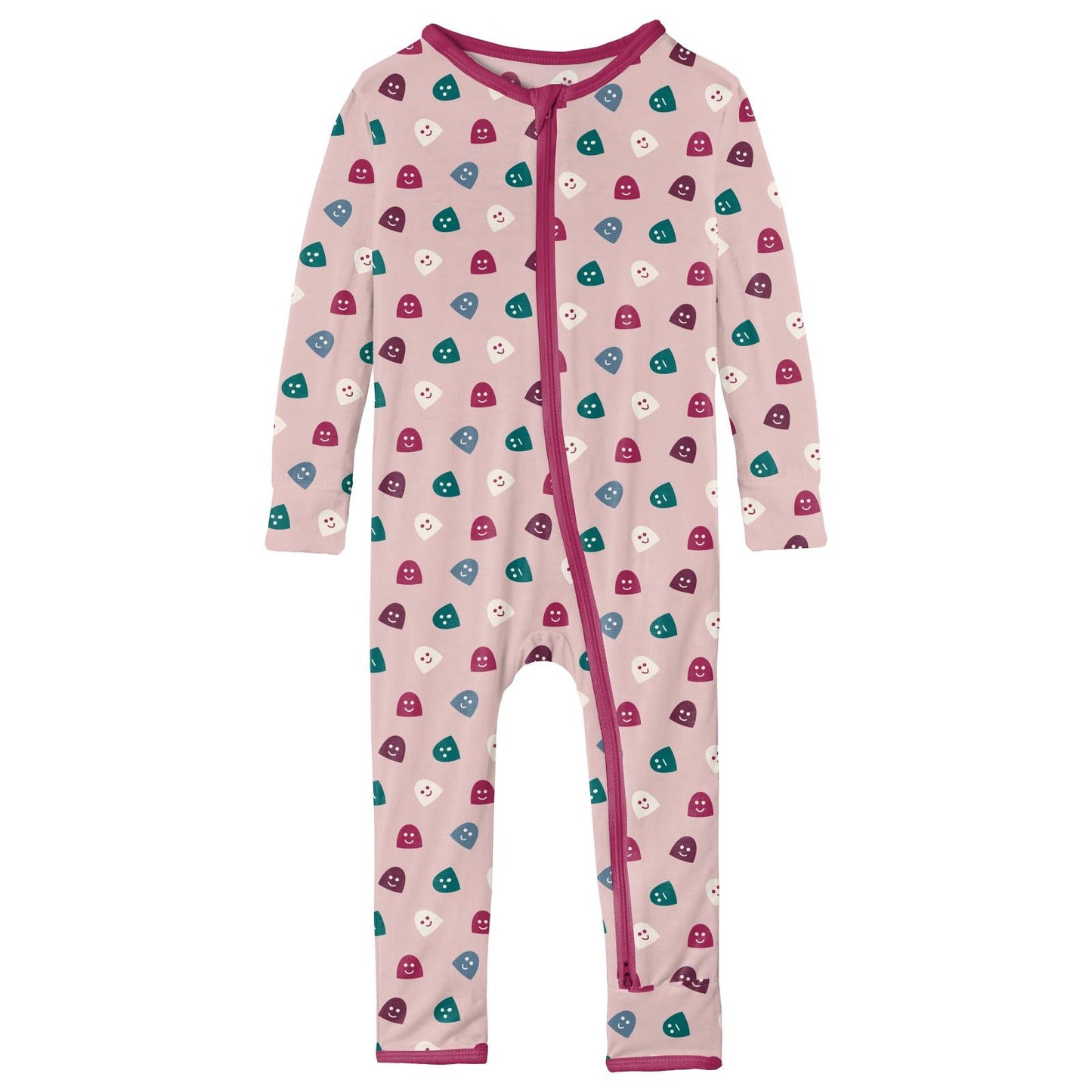 Print Coverall with 2 Way Zipper in Baby Rose Happy Gumdrops