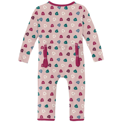 Print Coverall with 2 Way Zipper in Baby Rose Happy Gumdrops