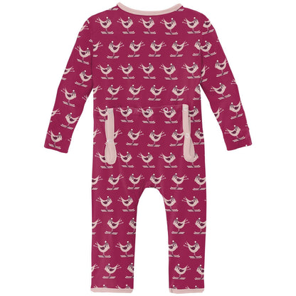 Print Coverall with 2 Way Zipper in Berry Ski Birds
