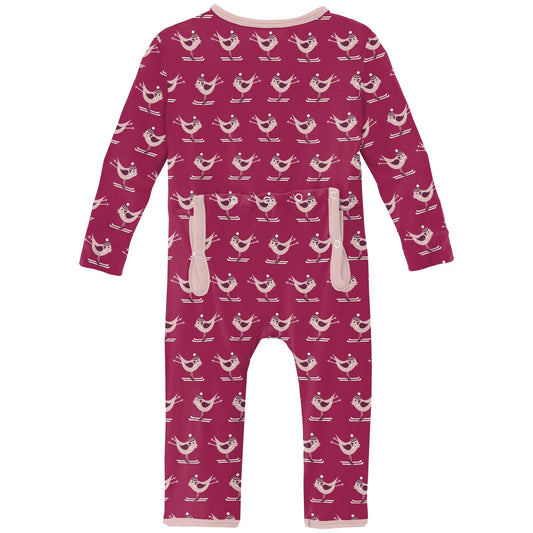 Print Coverall with 2 Way Zipper in Berry Ski Birds