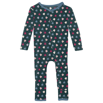 Print Coverall with Snaps in Pine Happy Gumdrops