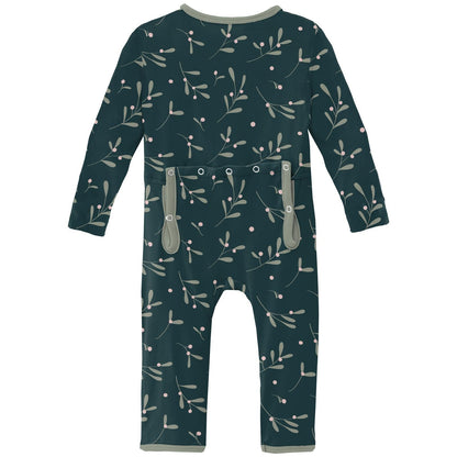 Print Coverall with 2 Way Zipper in Pine Mistletoe
