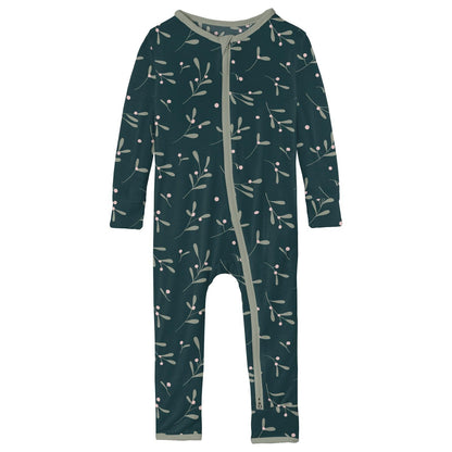 Print Coverall with 2 Way Zipper in Pine Mistletoe