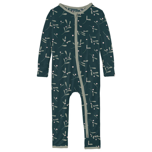 Print Coverall with 2 Way Zipper in Pine Mistletoe