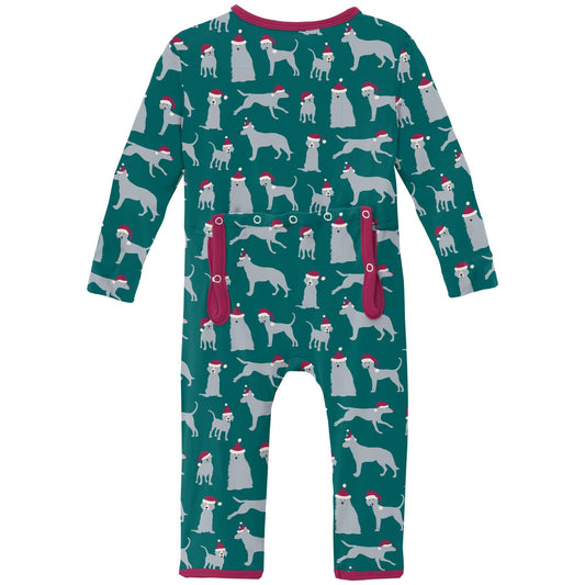 Print Coverall with 2 Way Zipper in Cedar Santa Dogs