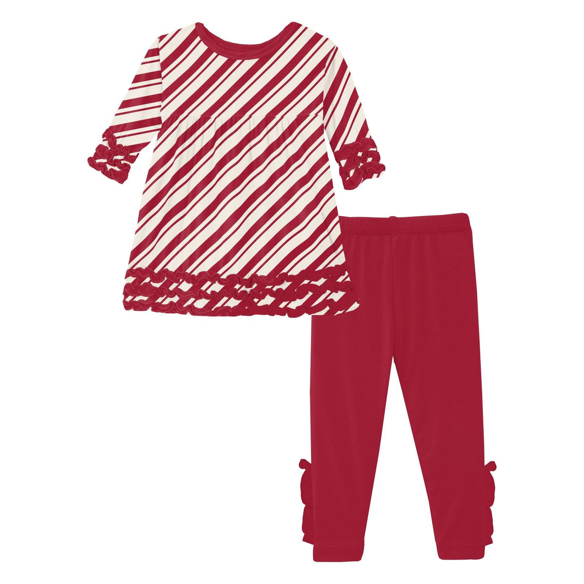 Print 3/4 Sleeve Babydoll Outfit Set in Peppermint Stripe