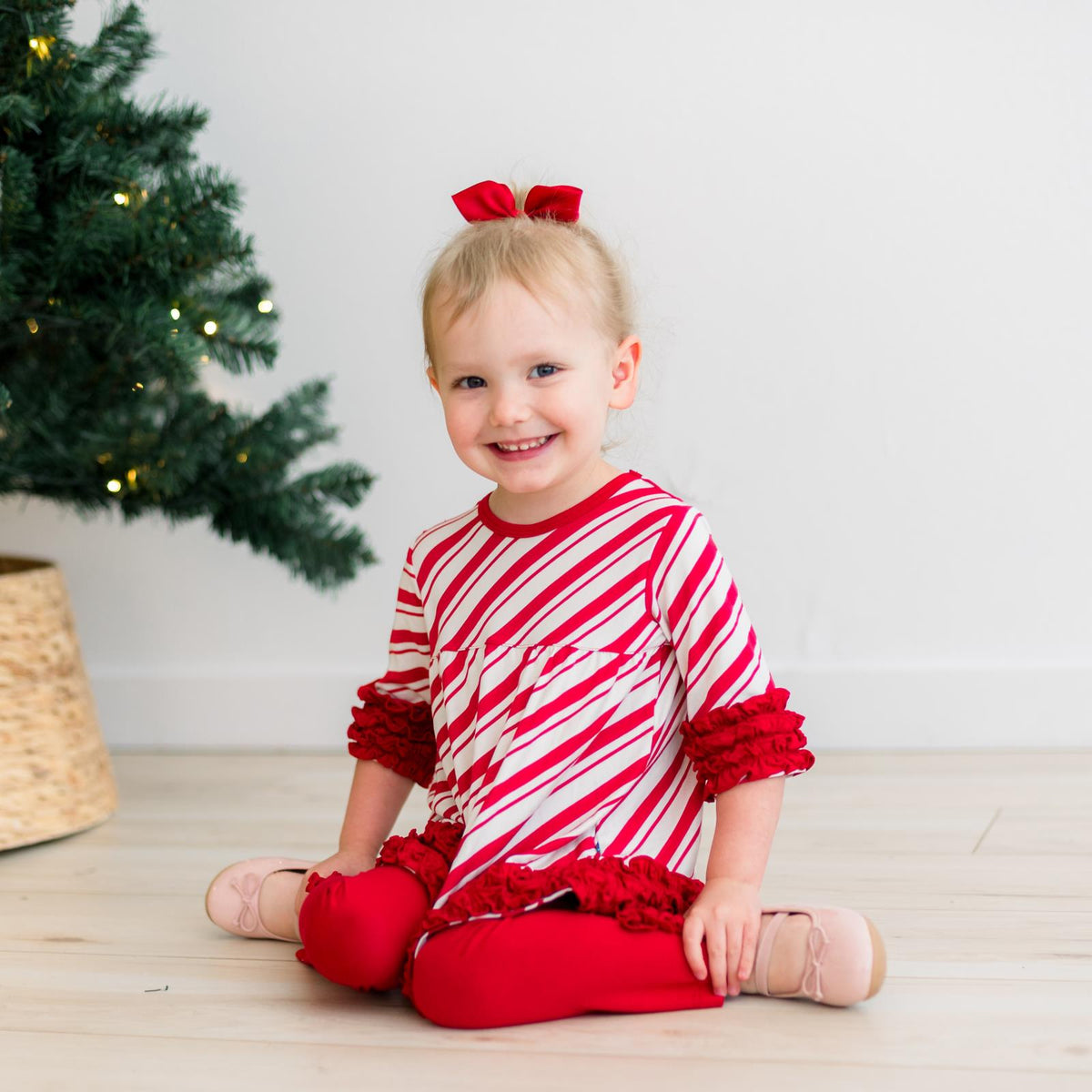 Print 3/4 Sleeve Babydoll Outfit Set in Peppermint Stripe