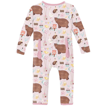 Print Coverall with 2 Way Zipper in Shrinking Violet Forest Party