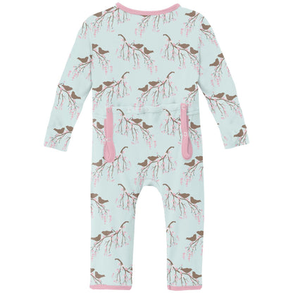 Print Coverall with Snaps in Fresh Air Bird Branch