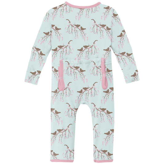 Print Coverall with Snaps in Fresh Air Bird Branch