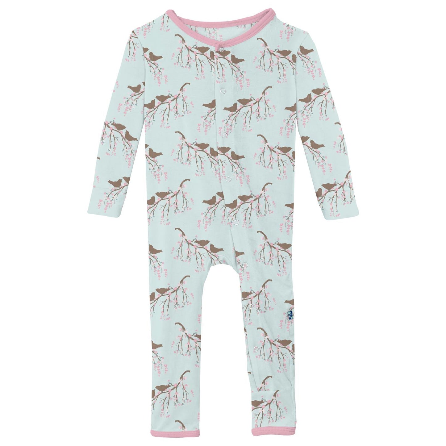 Print Coverall with Snaps in Fresh Air Bird Branch