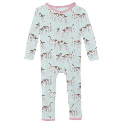 Print Coverall with Snaps in Fresh Air Bird Branch