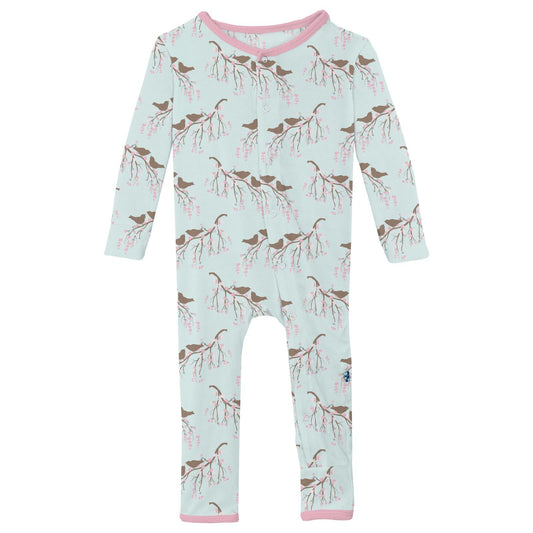 Print Coverall with Snaps in Fresh Air Bird Branch