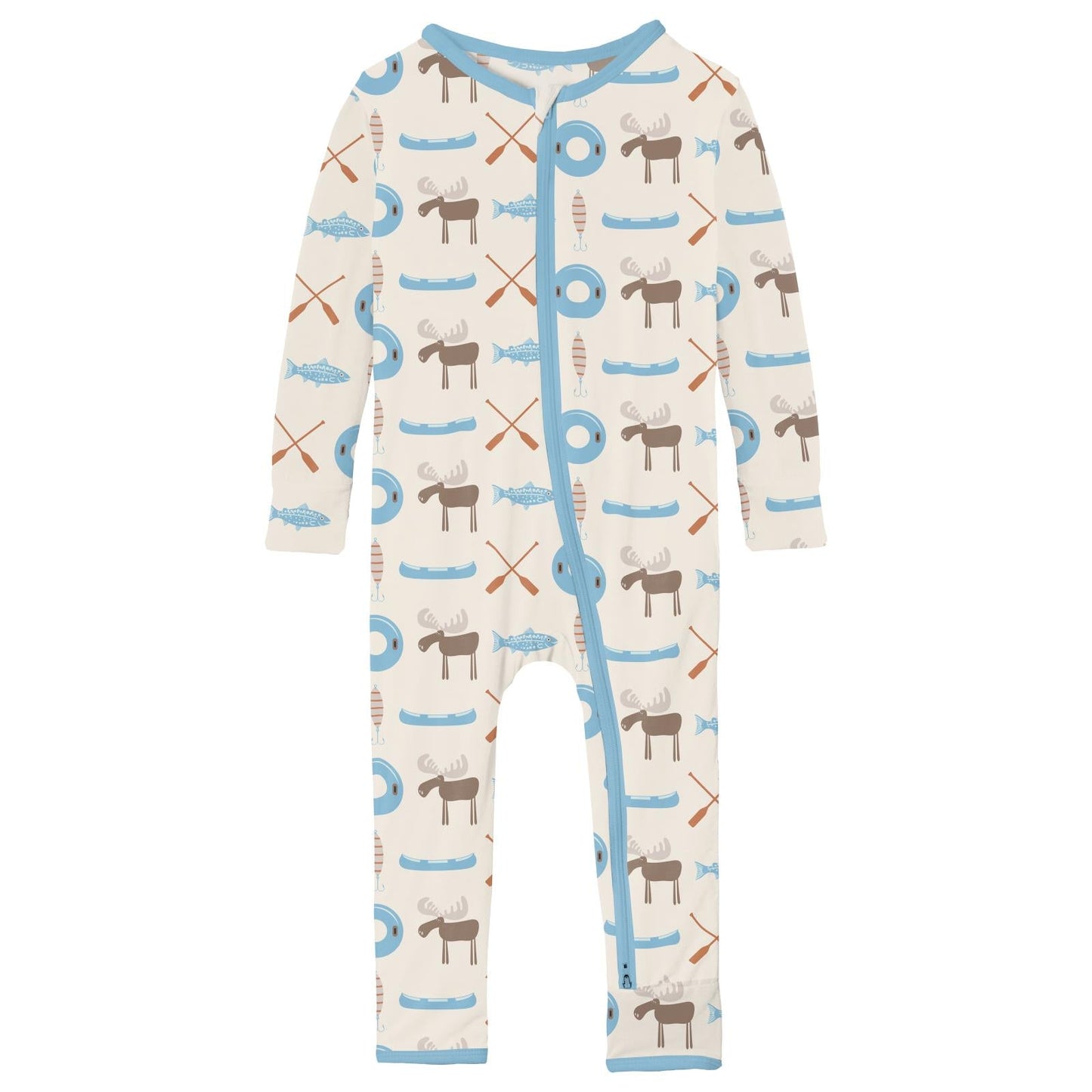 Print Coverall with 2 Way Zipper in Natural Lake Life