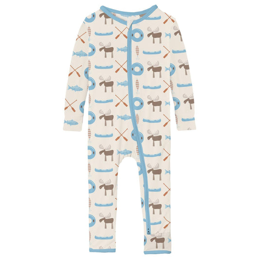 Print Coverall with 2 Way Zipper in Natural Lake Life