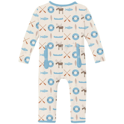 Print Coverall with 2 Way Zipper in Natural Lake Life