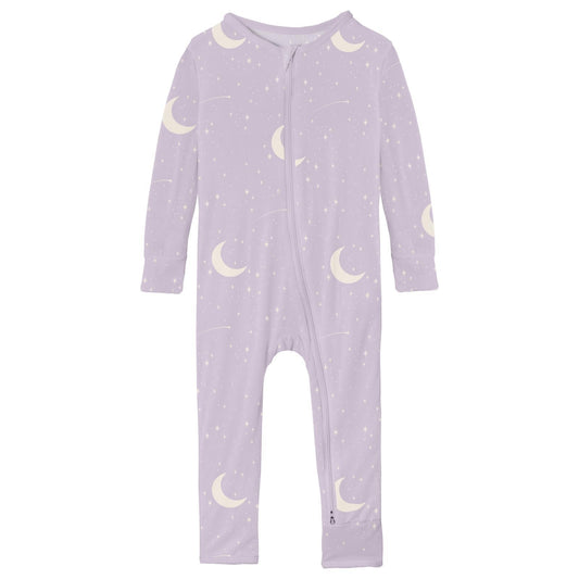 Print Coverall with 2 Way Zipper in Thistle Starry Sky & Moon