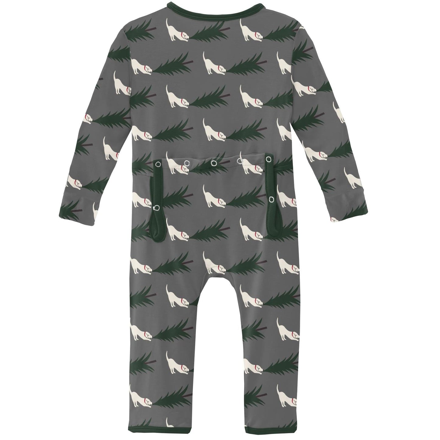 Print Coverall with Zipper in Pewter Christmas Tree Drag