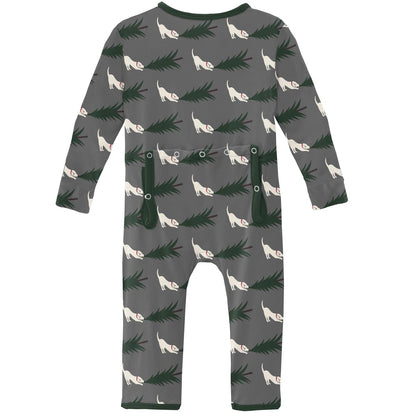 Print Coverall with Zipper in Pewter Christmas Tree Drag