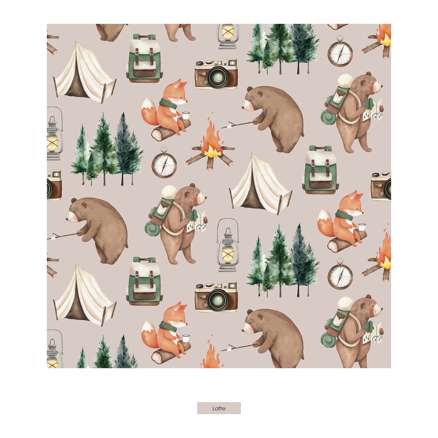 Print Coverall with 2 Way Zipper in Latte Camping Animals