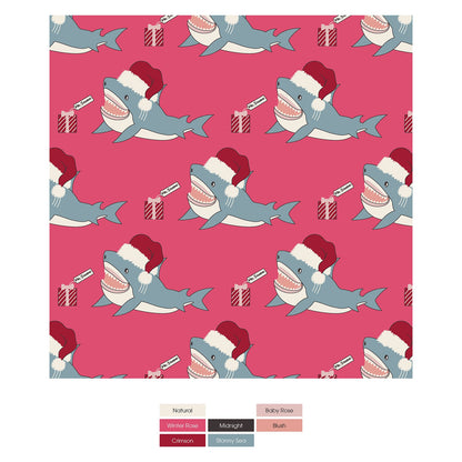 Print Coverall with Snaps in Winter Rose Holiday Sharks