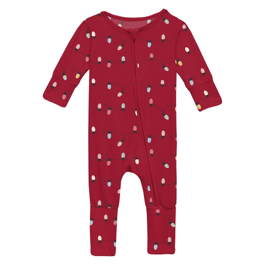 Print Convertible Coverall in Crimson Holiday Lights