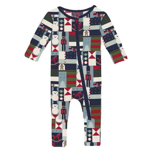 Print Convertible Coverall in Peacoat Mod Christmas