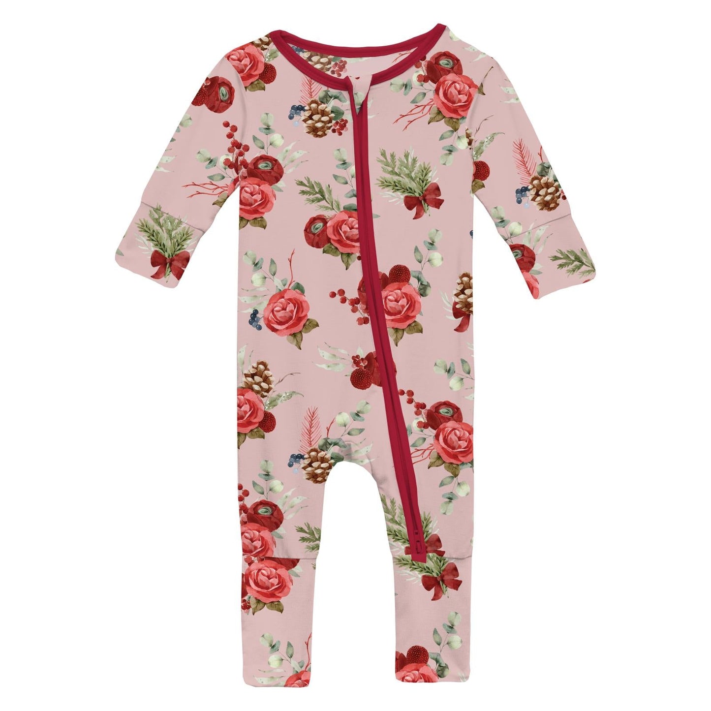 Print Convertible Coverall in Baby Rose Holiday Floral