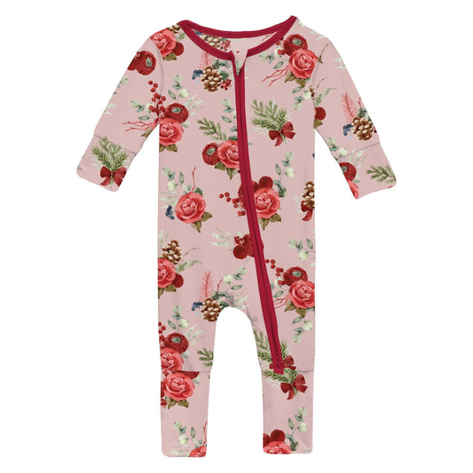 Print Convertible Coverall in Baby Rose Holiday Floral