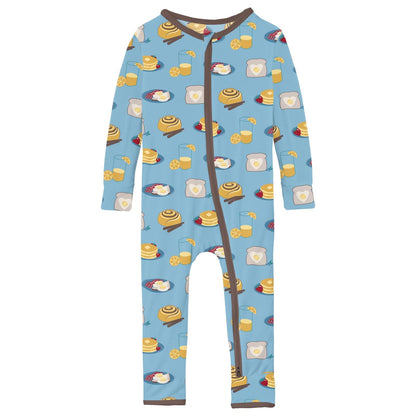 Print Coverall with 2 Way Zipper in Seaside Blue Breakfast in Bed