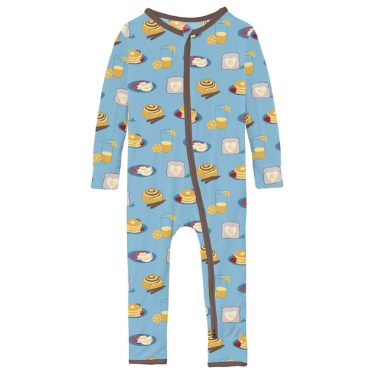 Print Coverall with 2 Way Zipper in Seaside Blue Breakfast in Bed