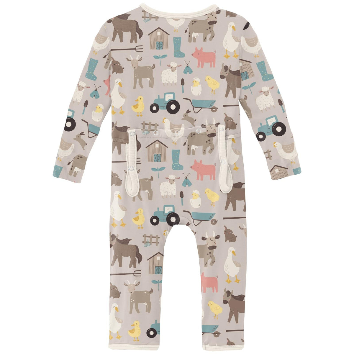 Print Coverall with 2 Way Zipper in Latte Morning on the Farm