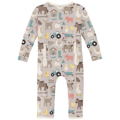 Print Coverall with 2 Way Zipper in Latte Morning on the Farm