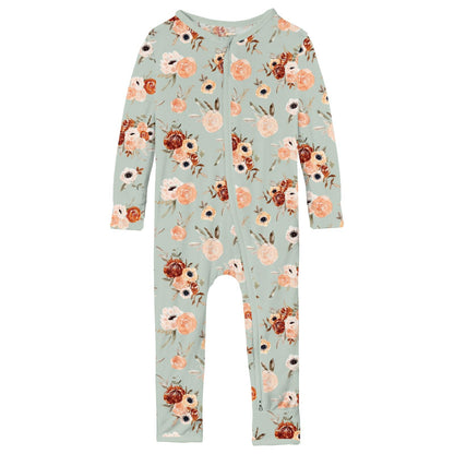 Print Coverall with 2 Way Zipper in Aloe Fall Floral