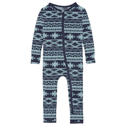 Print Coverall with 2 Way Zipper in Peacoat Mayan Print