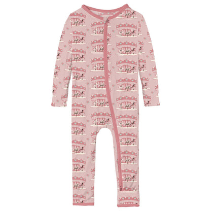 Print Coverall with 2 Way Zipper in Baby Rose Fair Carousel