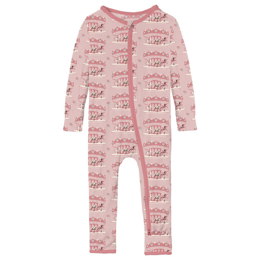 Print Coverall with 2 Way Zipper in Baby Rose Fair Carousel