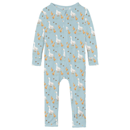 Print Coverall with 2 Way Zipper in Spring Sky Feeding Ducks